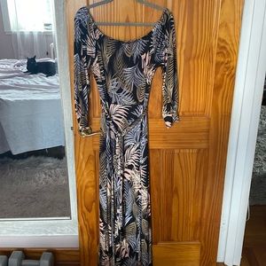 Fashion nova off the shoulder double slit tropical dress